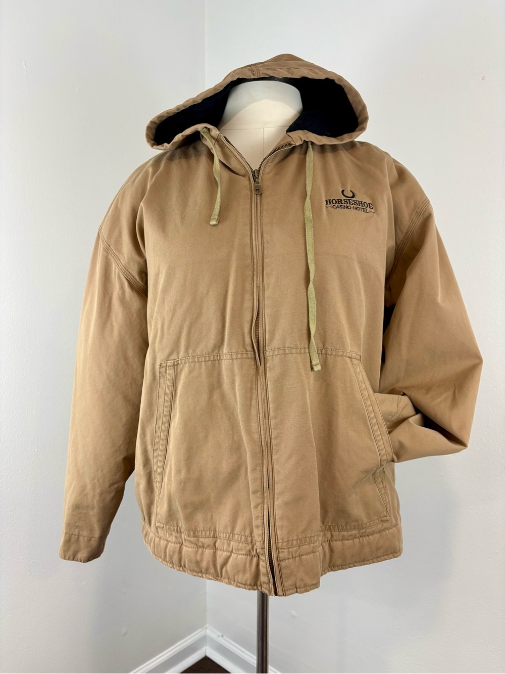 Vintage 2000s Horseshoe Casino Tan Hooded Zip Jacket